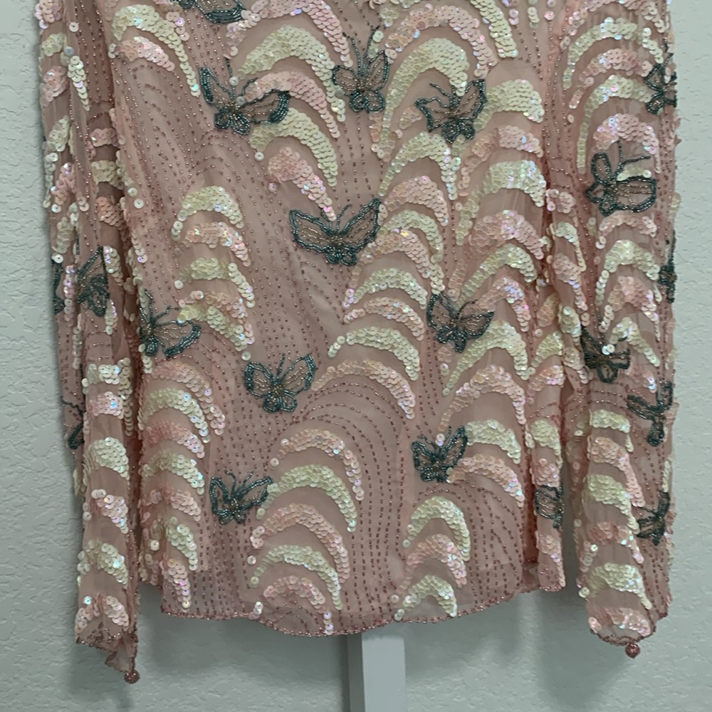 Vintage Pink and Cream Sequin Blouse - Picture 3 of 7